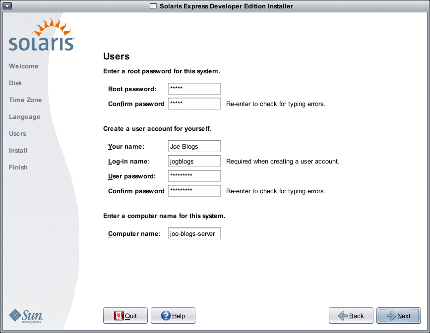 You can enter a root password and define a user account in this panel.